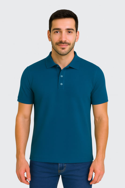 Men's Petrol Blue Polo Collar Tshirt
