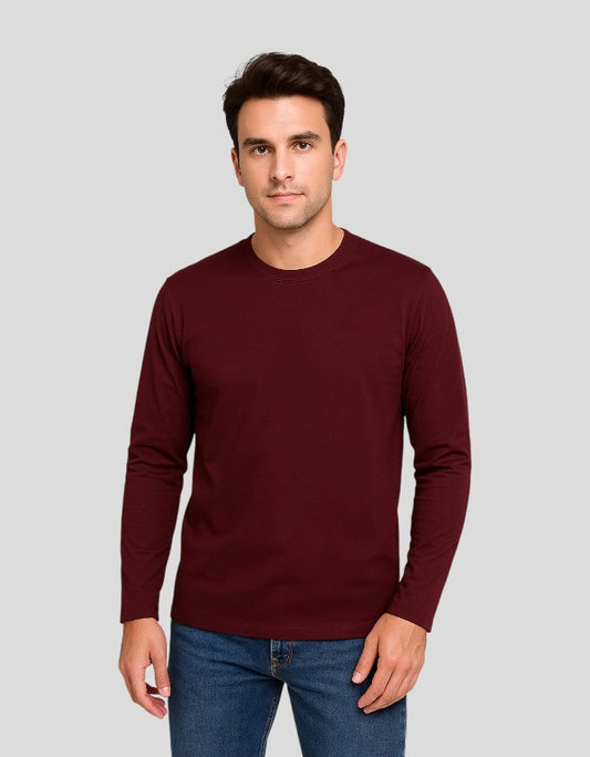 Men's Maroon Full Sleeve T-Shirt